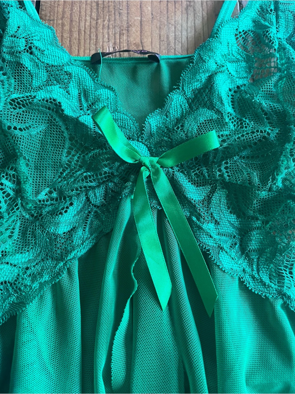 Green Lace-Trim Chemise Slip - Picture 2 of 4
